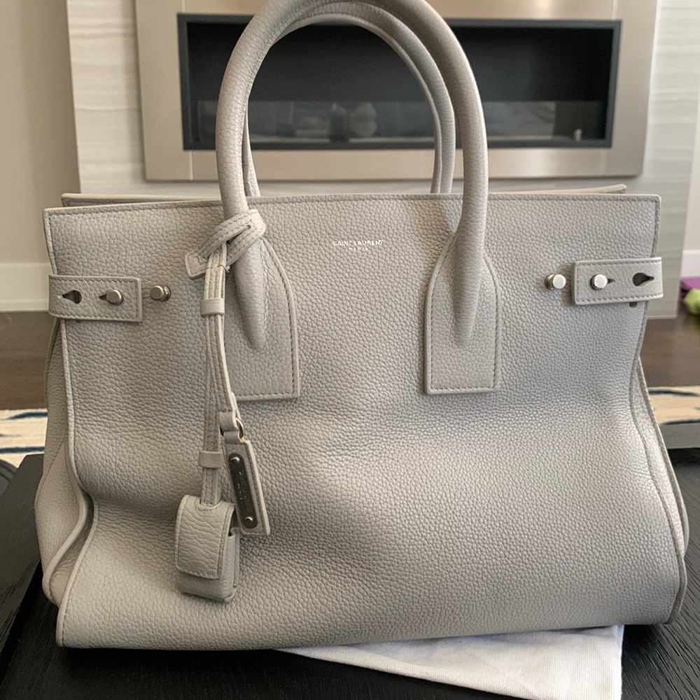 SAINT LAURENT Gray Leather Small Sac de Jour Souple Bag